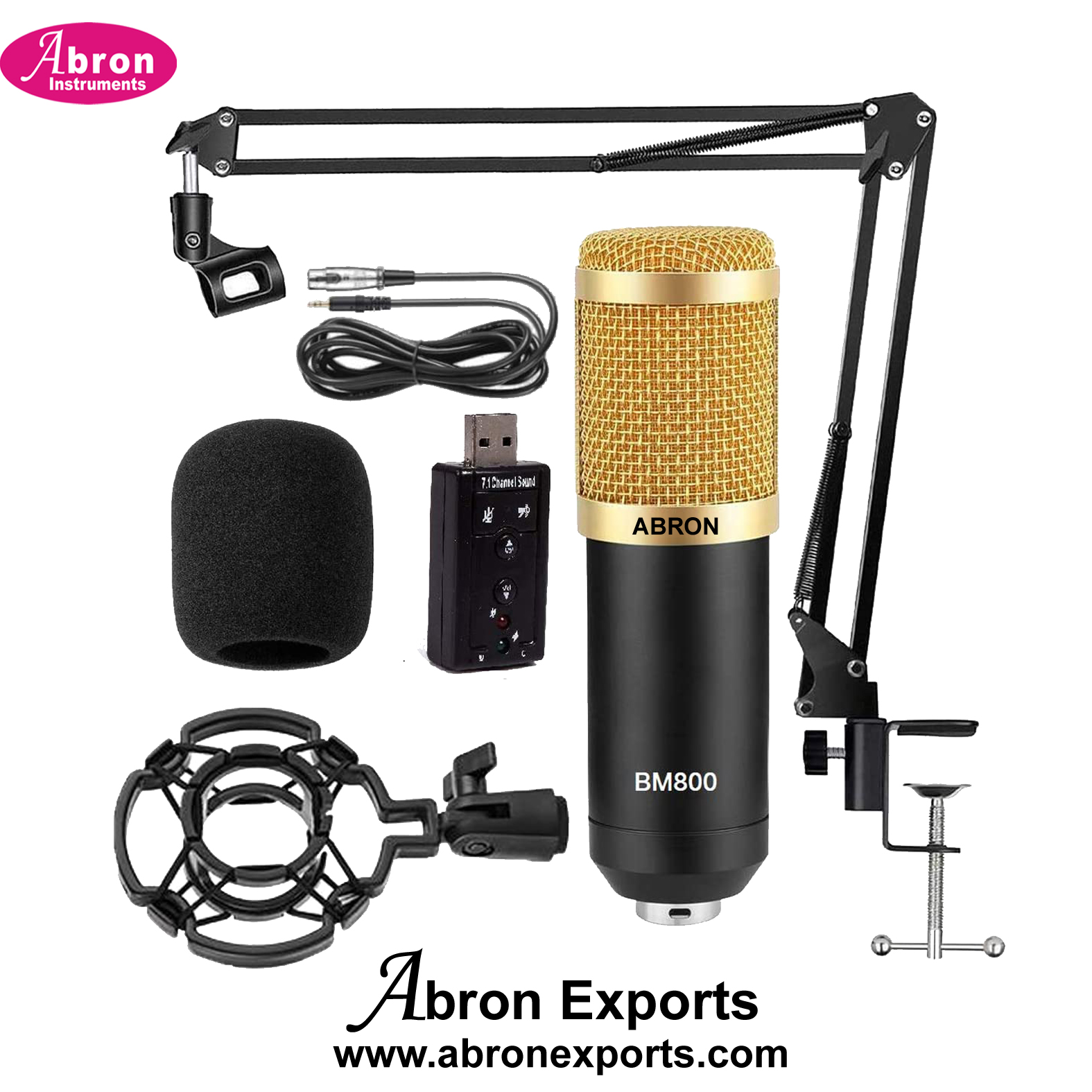  Condenser Microphone Set with Suspension Arm Stand & 7.1 Channel Sound Card Microphone for Youtubers for Singing Abron AE